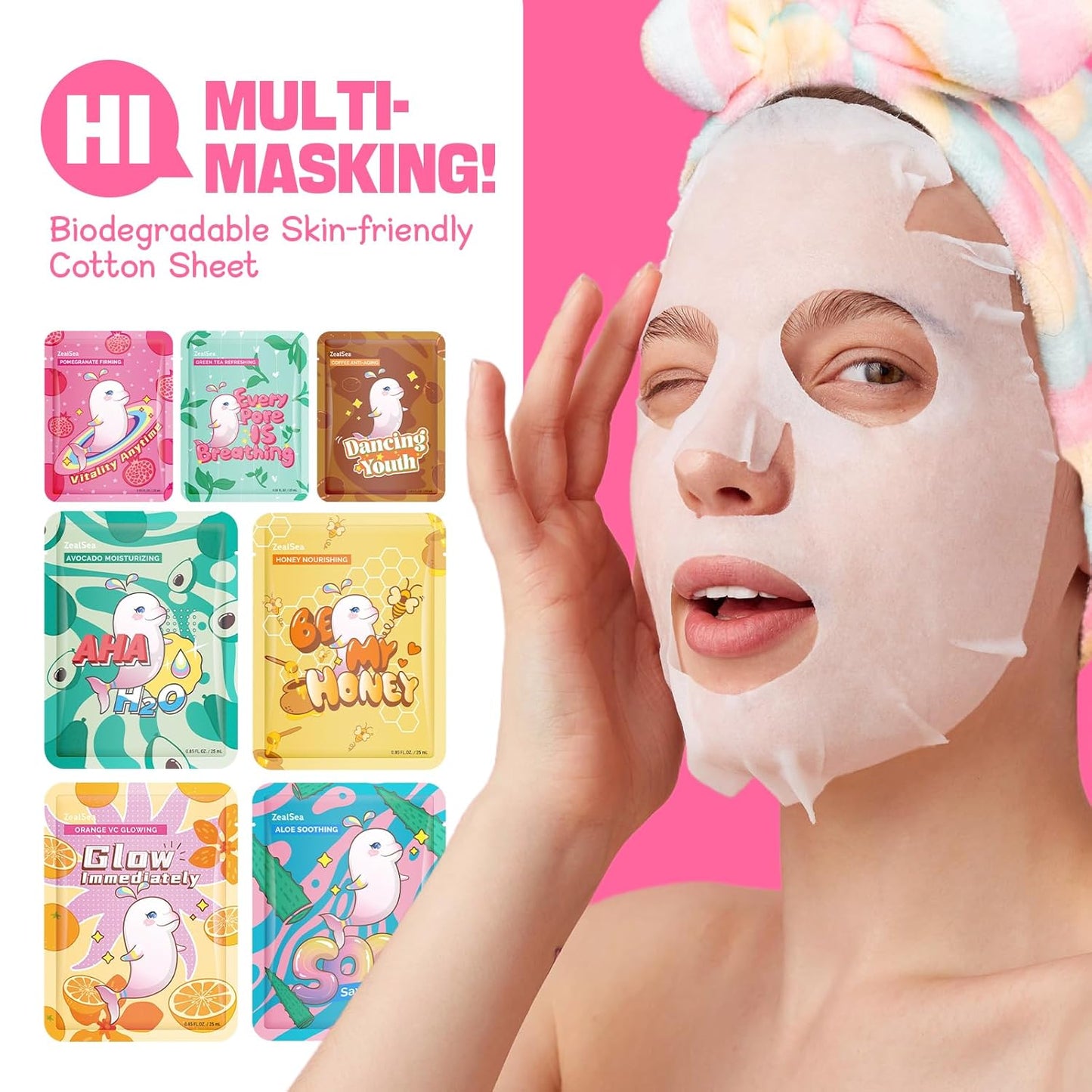 ZealSea Face Masks Skincare, Facial Masks for Women Skin Care, All Skin Types 7 Pack