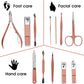 Nail Clippers and Beauty Tool Portable Set Manicure Set 12 in 1, with Pink Leather Bag, Suitable for Home, Workplace, Outdoor Travel, Gift Giving, Salon