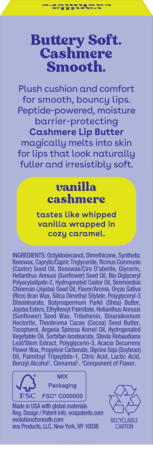 eos Cashmere Lip Butter - Vanilla Cashmere, Plumping Peptides, Smoothing