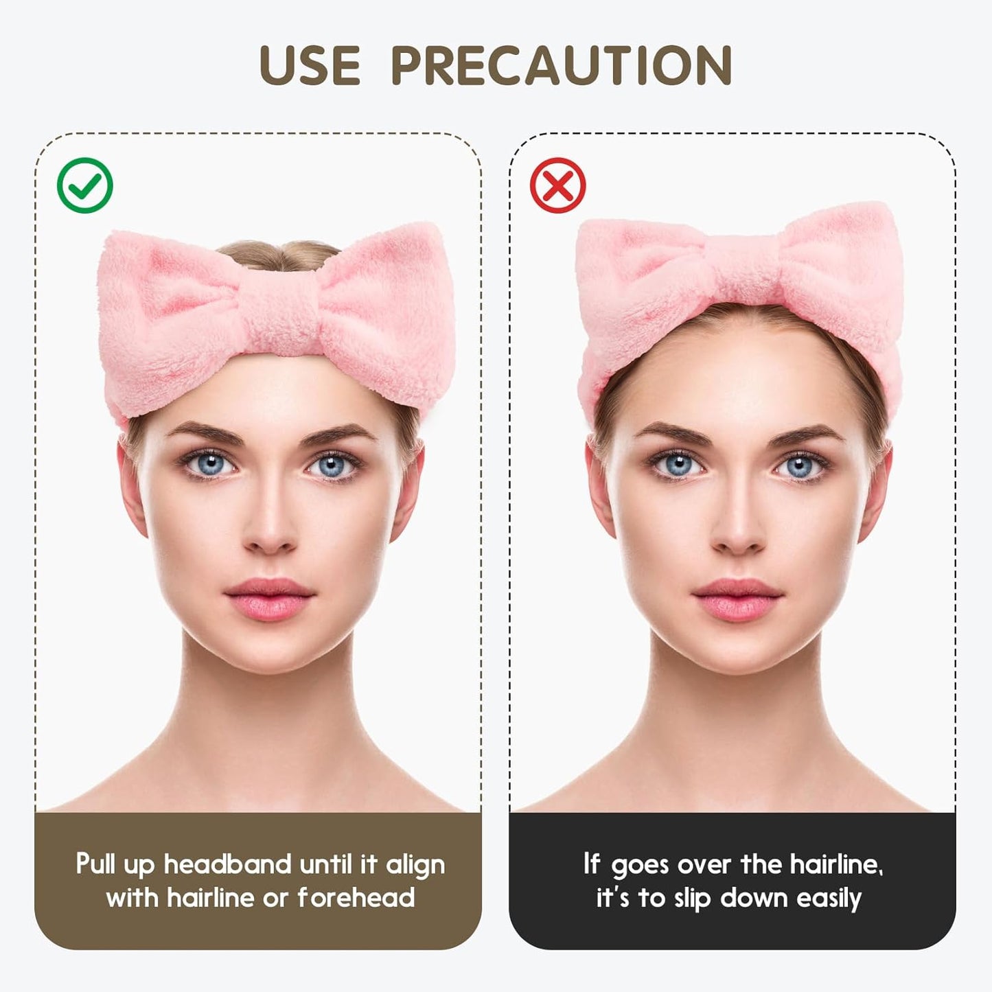 WSYUB Spa Headband and Wristbands for Face Washing, Black and Pink,6pcs