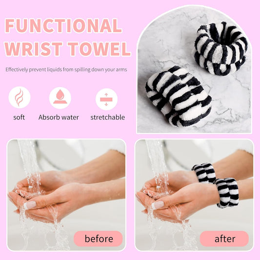 WSYUB Spa Headband and Wristbands for Face Washing, Black and White
