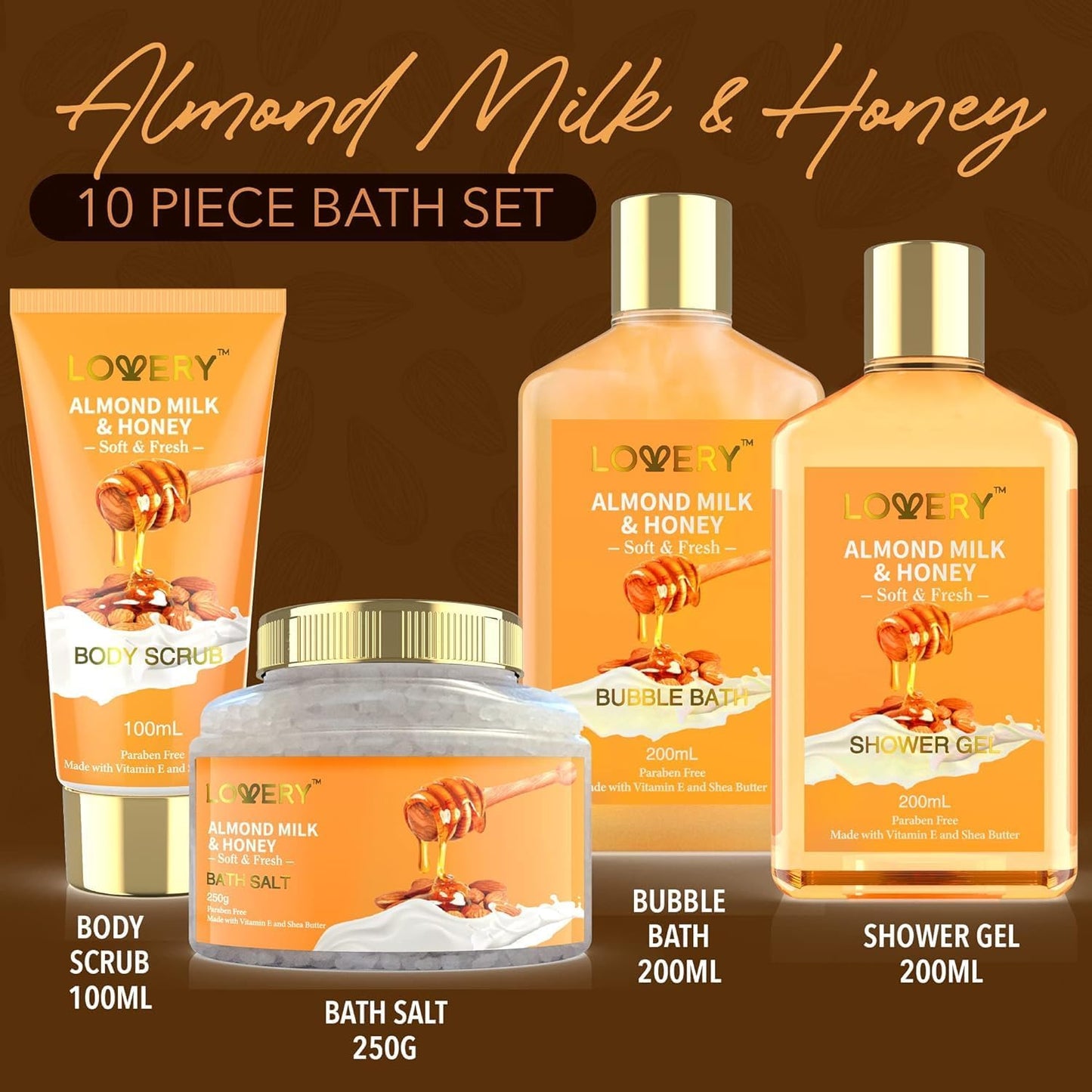 Gifts for Women Gift Basket for Women - 10 Pc Almond Milk & Honey Beauty & Personal Care Set