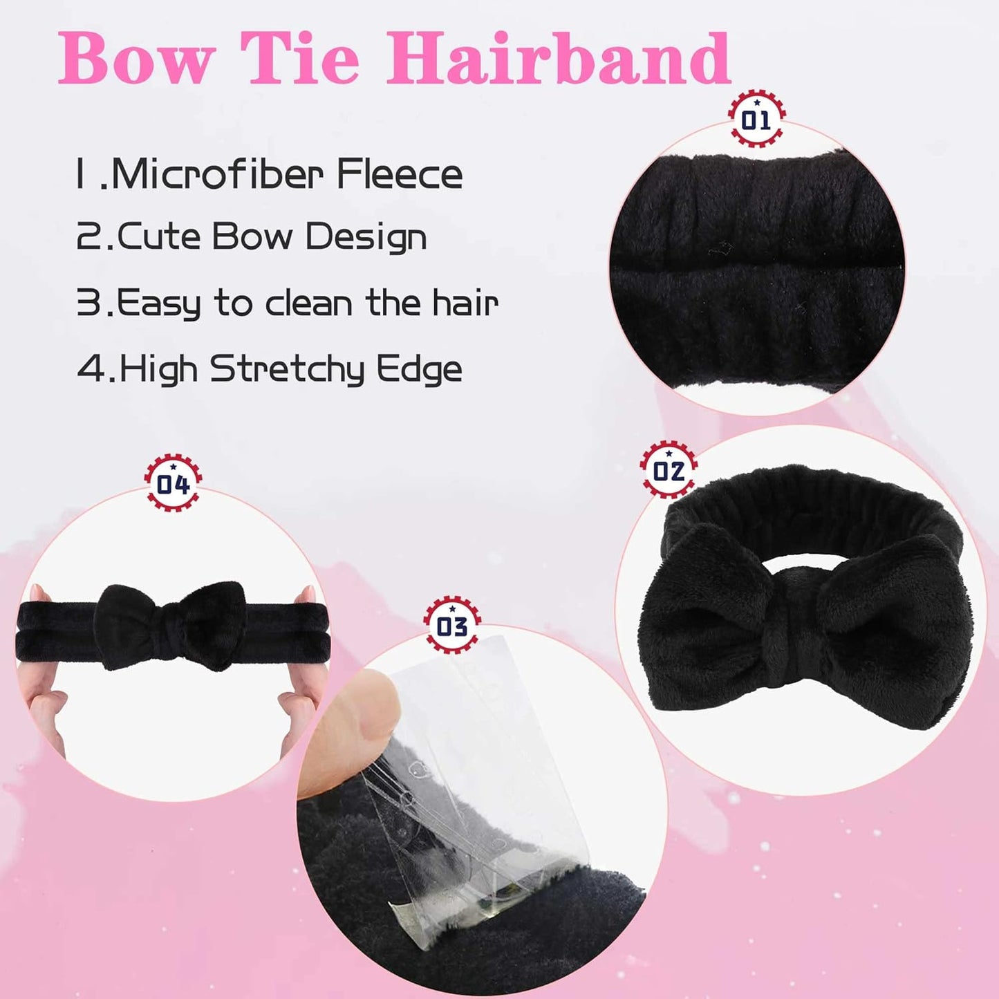 WSYUB Makeup Headbands, 1pcs Black Spa Headband Fluffy Bow
