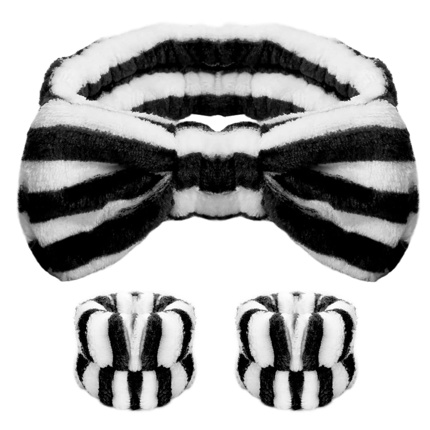WSYUB Spa Headband and Wristbands for Face Washing, Black and White