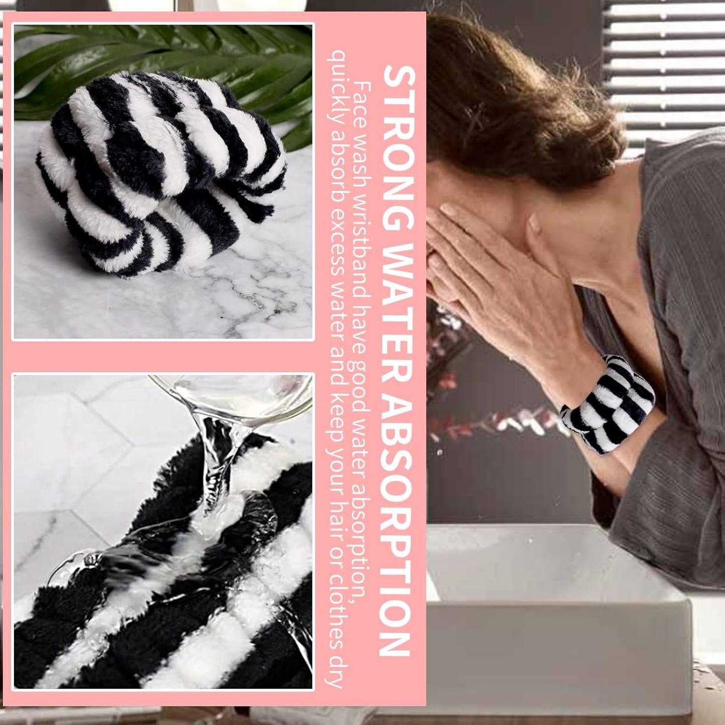 WSYUB Spa Headband and Wristbands for Face Washing, Black and White