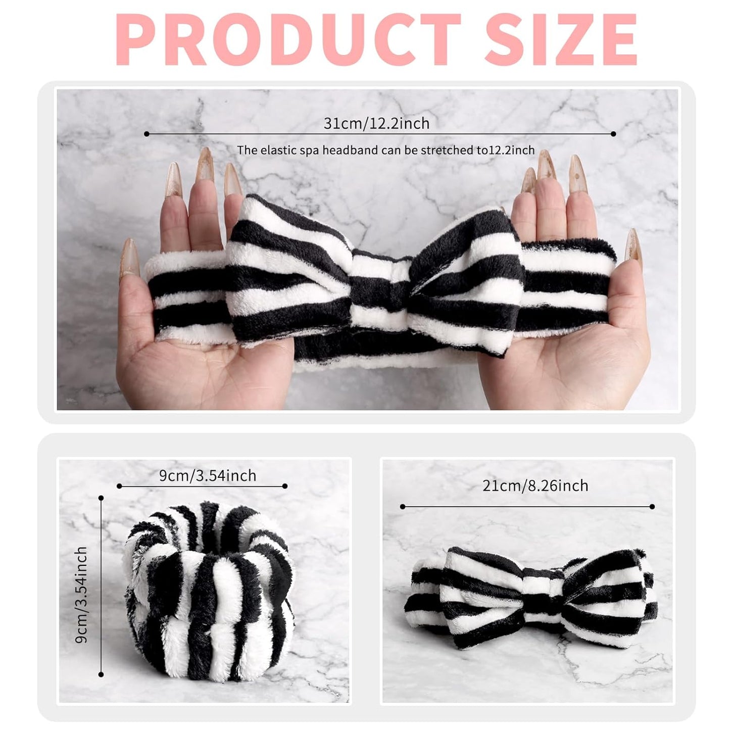 WSYUB Spa Headband and Wristbands for Face Washing, Black and White