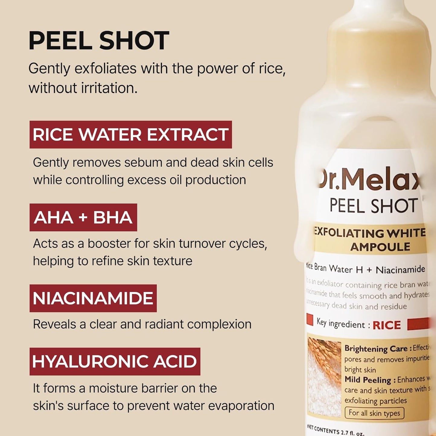 Dr.Melaxin Peel Shot Glow Rice Peeling Ampoule 80ml Face and Body Scrub