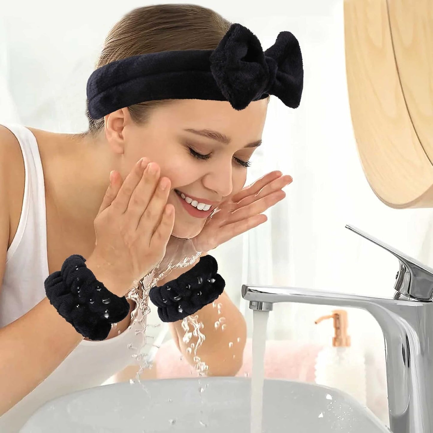 WSYUB Makeup Headbands, 1pcs Black Spa Headband Fluffy Bow